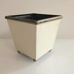Hand-painted Ivory Tole Metal Bin-Gold Rubbed Edge
